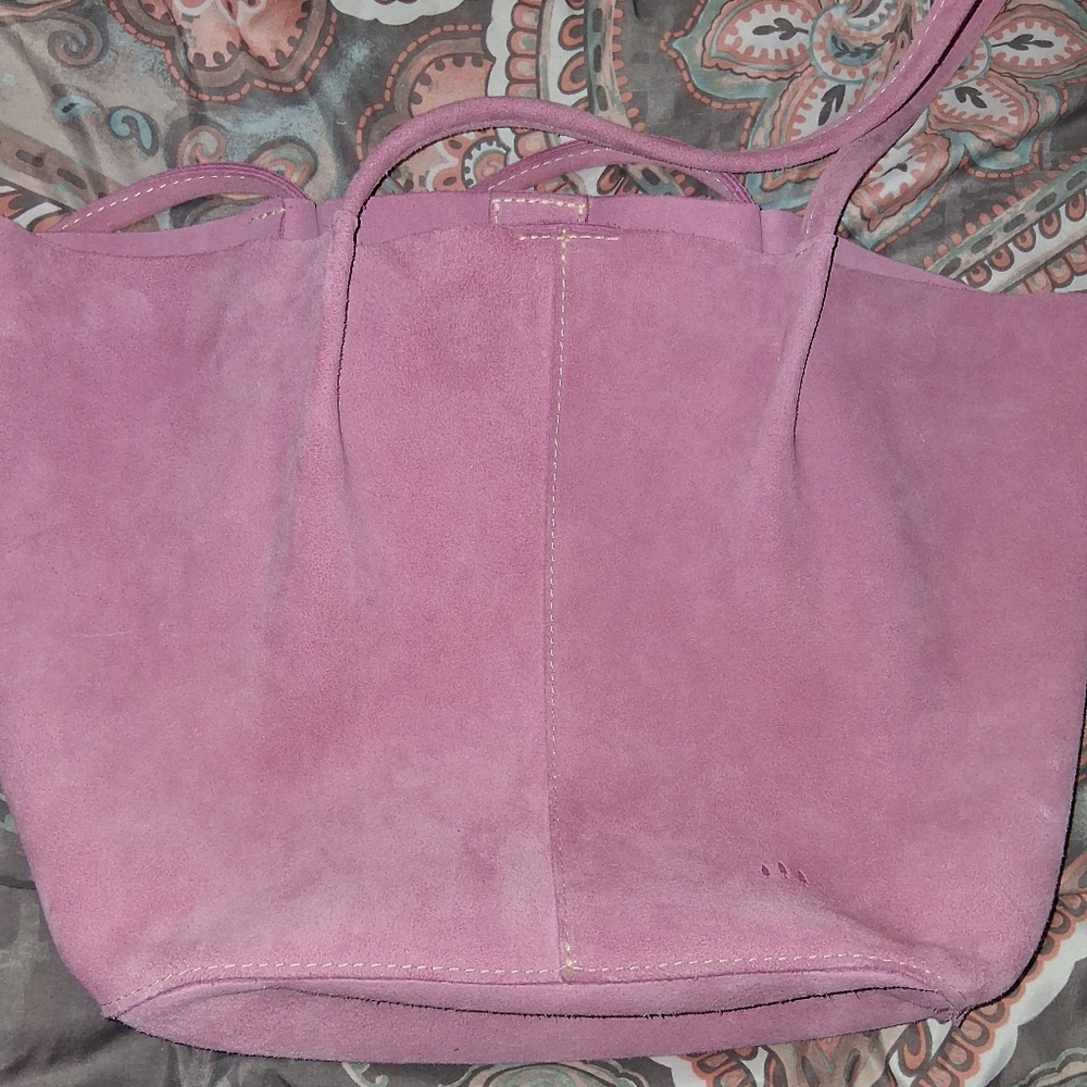 Portland Leather Goods Pink Suede Oversized Devan Bucket Tote Bag